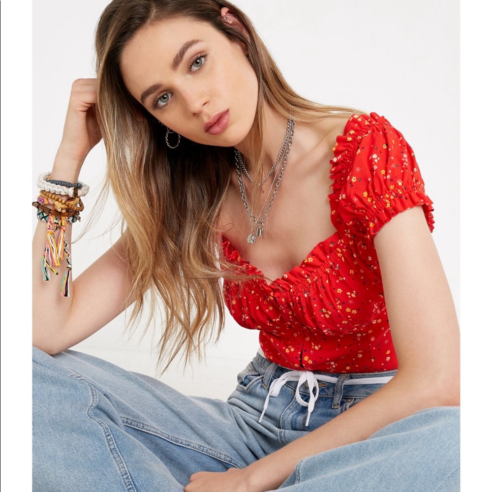 NWOT Urban Outfitters Amour Red Floral Blouse
